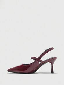 CUCCOO BIZCHIC Sepatu hak tinggi runcing warna burgundy untuk wanita, sepatu stiletto seksi dengan tali belakang untuk bepergian, bekerja, pesta, dan acara musim semi. - Burgundy - View 9