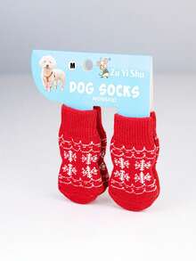 PETSIN 1款宠物卡通袜子，圣诞袜（圣诞老人、驯鹿、雪人图案），防滑爪套，防滑防污，圣诞宠物用品 - 彩色 - 查看 19