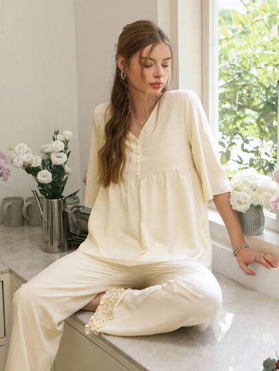 Snug Reverie 女士浪漫清新短袖睡衣套装