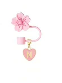 2pcs/1set Heart & Letter Pomegranate Flower Straw Topper, Pink Cup Letter Marker, And Silicone Pomegranate Flower Reusable Straw Cap For 10mm Wide Straw, Cute Letter Decorations, Suitable For Modern Minimalist Glass Cups - Pink - View 42