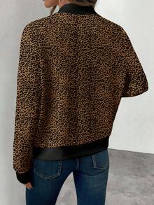 SHEIN LUNE 女士休闲豹纹拉链夹克，适合秋冬季 - 彩色 - 查看 2