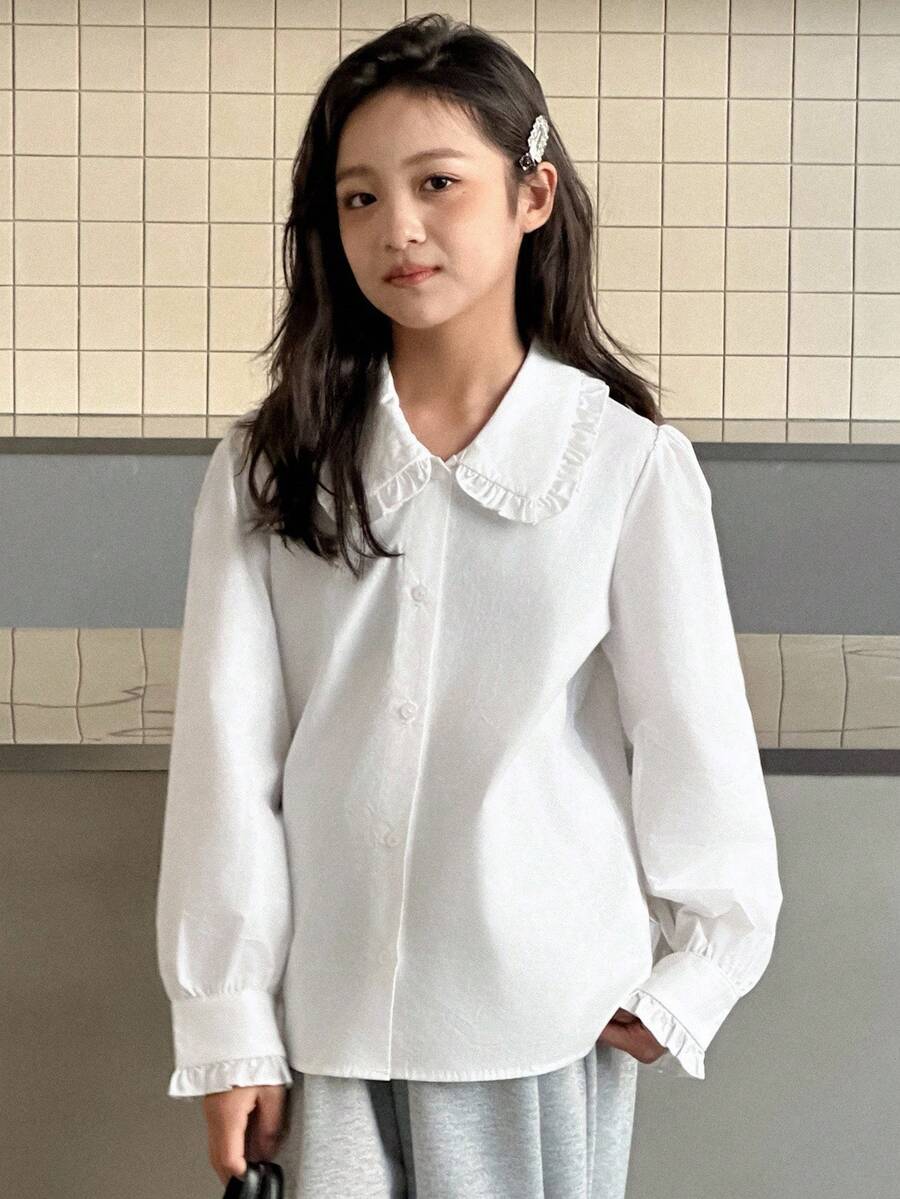 DAZY 女童梭织领衬衫 - 白色 - 查看 1