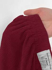 SHEIN EZwear Quần ống rộng lưng cao dáng rộng cỡ lớn dành cho nữ, vải nhung kẻ màu đỏ hồng có túi và thiết kế miếng vá, phù hợp mặc ở trường học, mặc hàng ngày và làm việc trong nhà, mùa thu/đông - Màu Hoa hồng đỏ - Xem 9