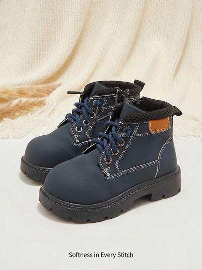 Cozy Pixies 1 双时尚百搭休闲户外街头风格蓝色幼儿靴，耐用、舒适、平底系带，适合所有季节