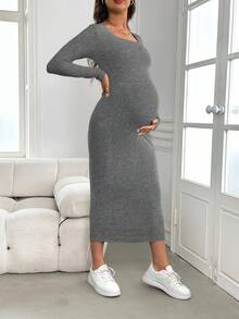 SHEIN 孕妇长袖紧身连衣裙，绿色，适合婴儿洗礼，秋冬季