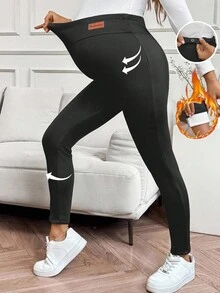 SHEIN Ropa de otoño, ropa de otoño, ropa de maternidad de otoño/invierno Leggings ajustados y térmicos elásticos para mujeres embarazadas, ropa de gimnasio de otoño/invierno para mujeres Leggings térmicos de cintura alta para maternidad, pantalones térmicos negros cálidos para mujeres, leggings negros de invierno, ropa de maternidad Leggings para mujeres, pantalones de maternidad para mujeres embarazadas - Gris Oscuro - Ver 1