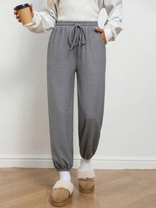 SHEIN LUNE Women's Solid Color Drawstring Waist Pockets Casual Jogger Pants Women's Autumn Winter Pants Going Out Pants - Dark Grey - View 6
