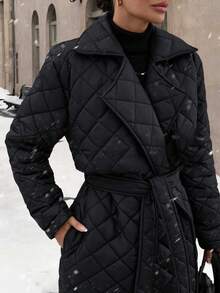 SHEIN Tall 女士休闲羽绒服束带冬季外套，日常穿着，休闲装 - 黑色 - 查看 6