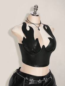 SHEIN ICON Plus Size PU Flame Print Top, Carnival Costume, Party Wear, Halloween Outfit