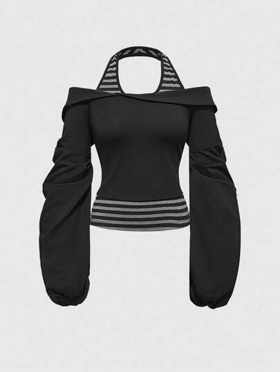 Grunge Punk 1 pièce Top à bretelles noires et grises rayées pour femmes