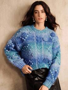 Anewsta 秋冬新款针织套头毛衣，简约休闲时尚设计，手工提花针织，宽松圆领毛衣上装，女士针织衫，感恩节和圣诞节必备 - 彩色 - 查看 3