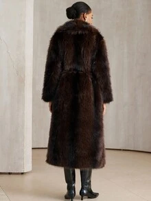 Aveloria Modichic Último cárdigan largo con cinturón y decoración de hebilla de metal, de ajuste holgado, con cuello de peluche sintético en estilo tie-dye ondulado