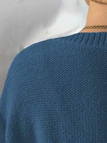 EMERY ROSE Plus Size Women's Casual Loose Fit Cable Pattern Drop Shoulder Long Sleeve Pullover Sweater, Autumn/Winter - Dusty Blue - View 6