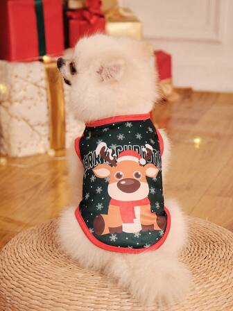 PETSIN 1pc Christmas Deer Printed Green Pet Vest