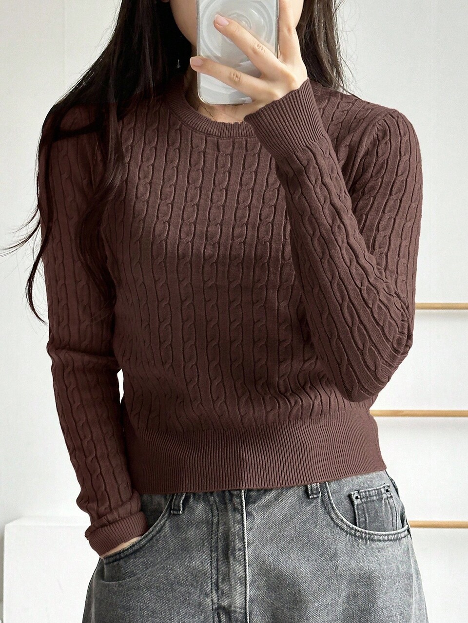 Braided Knit Sweater Undershirt Design, Slim Fit Short Sweater For Autumn/Winter Vacation