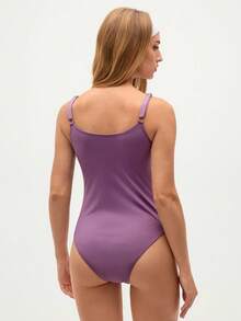 Eassivo Eassivo 净色褶饰胸围运动紧身衣 - 紫色 - 查看 2