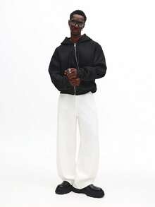 SUMWON 阔腿经典牛仔裤 高腰宽松版型 时尚街头风 原色白色牛仔宽松裤 休闲日常纯色 - 白色 - 查看 6