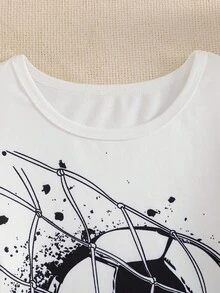 1 套青少年男童睡衣，彩色上衣，带有黑白足球图案和“GOAL TIME”文字，配套足球主题裤子，带有“GAME TIME”文字，长袖，撞色饰边，紧身家居服套装 - 黑色 - 查看 7