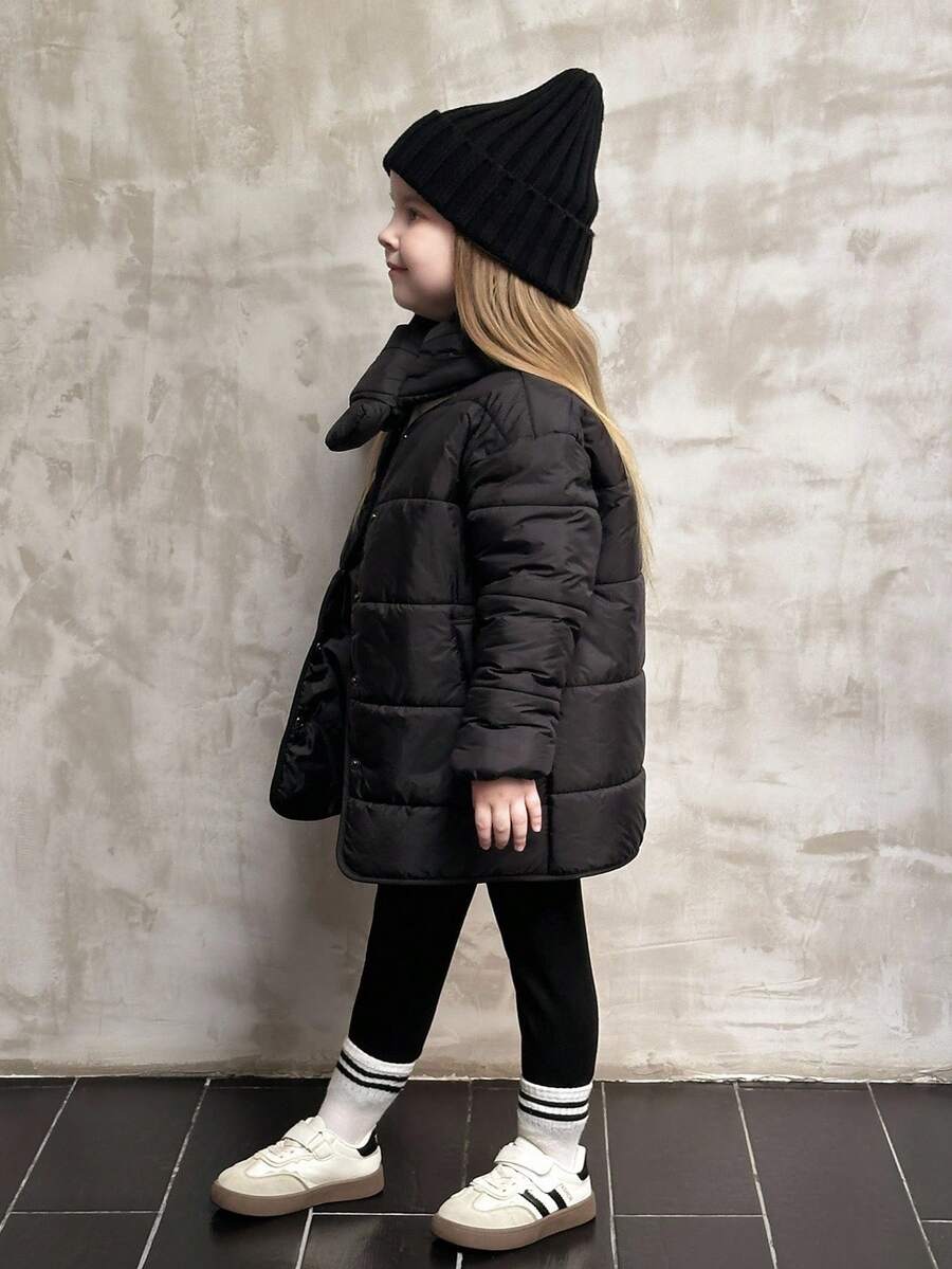 Black Scarf Style Loose Padded Coat, Korean Fashion Winter - Black - View 1