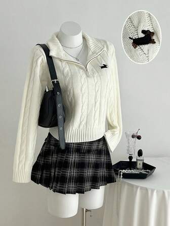 Elamini Women's All-Match Casual Versatile Fashion Sweater With Horse Animal Embroidery