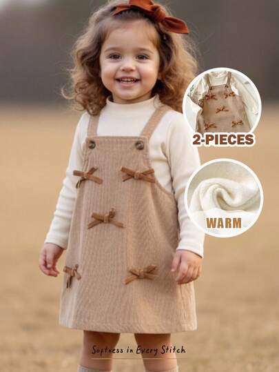 Cozy Pixies 2件套女婴针织柔软高领长袖毛衣上衣和围裙套装