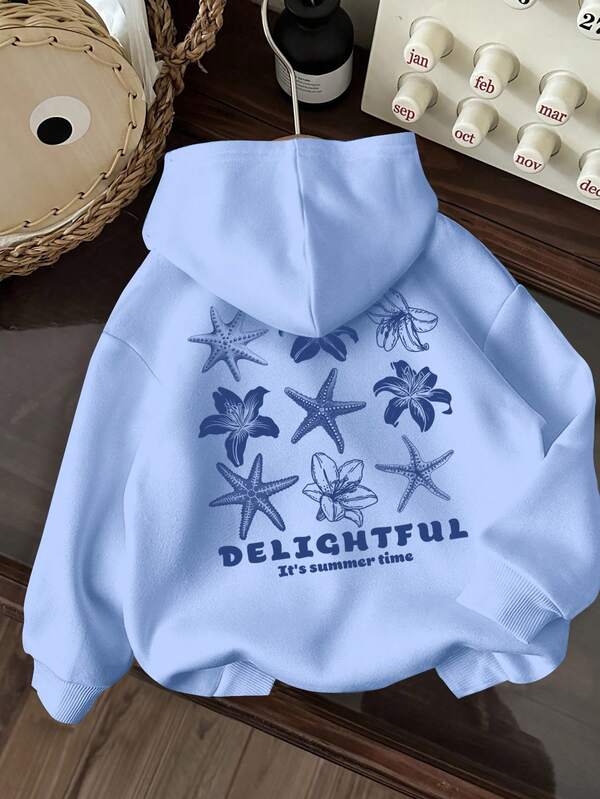 Attitoon Sudadera holgada de mujer con capucha, de manga larga, con estampado azul minimalista y casual, para otoño/invierno