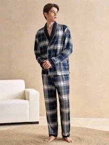 EverLounge Gentleman Vintage Contrast Color Men's Pajama Set, Fall Clothes - Multicolor - View 1