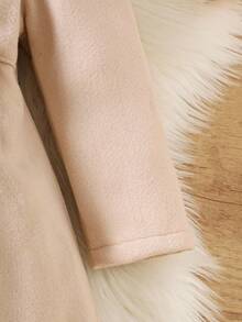 Elladie kids 女童秋冬甜美公主风淡桃色荷叶边领蝴蝶结装饰中长款大衣，韩版甜美风毛呢大衣，适合日常上学、家庭休闲、节日聚会（如生日派对、拜年），实用又时尚