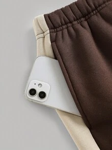 SHEIN Girlism 少女休闲/校园、返校、运动/圆领/刺绣/猪鼻扣/松紧下摆/连帽衫/运动裤/两件套/波西米亚风/街头服饰~套头衫~运动服~舒适 - 棕色 - 查看 3