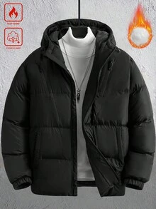 Manfinity Homme 男士休闲连帽多功能舒适长袖羽绒服，街头风，秋冬保暖外套 - 黑色 - 查看 1