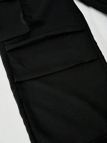 SHEIN Sparklyn 2 件套青少年女孩字母印花连帽卫衣 + 绿色工装裤休闲街头风格服装，秋冬