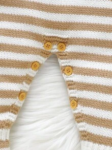 SHEIN 1pc Newborn Striped Crew Neck Long Sleeve Romper, Casual & Minimalist Design