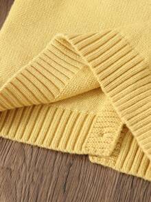 SHEIN Baby Girls Cardigans Knitted Long Sleeve Open Front Sweater, Suitable For Autumn/Winter, Light Yellow, Versatile For Daily Wear, Hand-Embroidered Design, Stylish And Elegant, Suitable For Daily, Home, Outdoor, Travel, And School Fall - Yellow - View 8