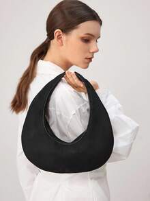 PU 皮革五金单肩包 - 黑色 - 查看 2