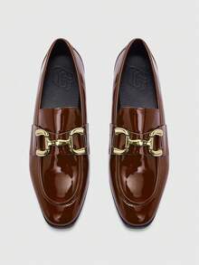 CUCCOO BIZCHIC Sepatu Loafer Wanita Ujung Persegi Warna Kopi Modis dengan Gesper Retro Nyaman Sederhana untuk Perjalanan - Coffee Brown - View 2