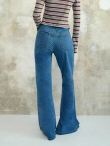Nöista Aqua Blue Flared Jeans With Front Pocket Design & Subtle Hem Slit,High Rise Summer Casual Occasion Pants For Everyday Wear & Relaxed Spring Styling - Blue - View 7