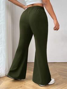 SHEIN EZwear Quần âu ống loe đơn giản hàng ngày cho nữ cỡ lớn, tốt nghiệp, trở lại trường, trang phục giáo viên cho phụ nữ vào mùa thu/đông - Màu xanh lá cây đậm - Xem 2