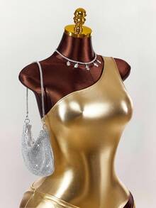 Váy ngắn hở vai ánh kim gợi cảm Y2K Amplova dành cho nữ, váy bodycon dự tiệc 2 mảnh không tay nhún bèo, màu sáng bóng thích hợp cho tiệc Gala, tiệc Giáng sinh, váy vàng cho nữ, váy dự tiệc cho nữ, váy dự tiệc cho nữ - Vàng - Xem 7