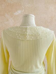 Soleia Camiseta con volantes y cuello de lentejuelas para mujer de talla grande, adecuada para fiestas y vacaciones - Amarillo claro - Ver 6