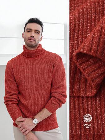 Manfinity CityGents Men's Casual Solid Color Minimalist Turtleneck Long Sleeve Sweater, Fall/Winter