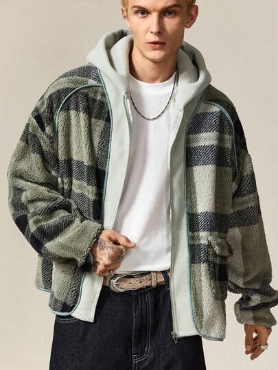 Street Life Men's Casual Plaid Patchwork Hoodie Sweatshirt, Autumn/Winter