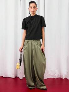 COUREZ Puff Sleeve Top With Tie Detail /Y2K  Women Clothes  Clothes Cute Tops  Tops Going Out Tops Going Out Outfits Sexy - Black - View 2