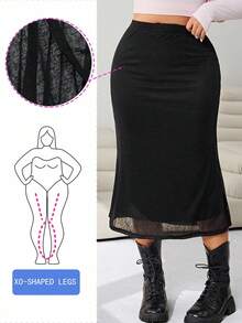 Solflare 大码纹理针织黑色休闲铅笔裙，秋冬 - 黑色 - 查看 1