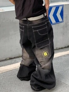 ROMWE MEN Grunge Punk 男士复古水洗宽松阔腿牛仔裤