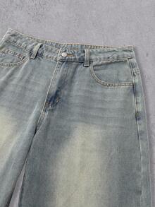 Manfinity Denimwave Men's Street Style Wing Print Distressed Washed Wide Leg Jeans Stacked - Blue - View 5