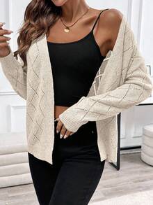 EMERY ROSE Casual Comfortable Hollow Diamond Pattern Cardigan For Women - 杏色 - 查看 4