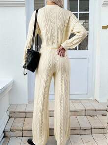 DAZY Women's Casual Everyday Commute Simple Solid Color Turtleneck Cable Knit Sweater And Straight Leg Knit Pants 2 Pieces Set, Autumn/Winter