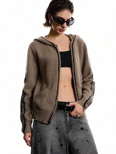 LYSMO Cardigan à capuche zippé décontracté pour femmes, manches longues, automne/hiver