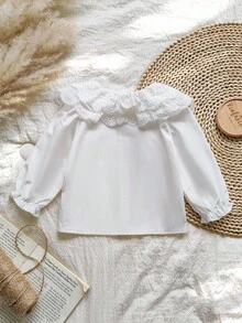 SHEIN Vintaside Kids Baby Girls' White Lace Collar Long Sleeve Blouse, Fashion Versatile Casual Shirt With Elastic Cuffs, Comfortable And Stylish For Daily Wear, Spring/Autumn - White - View 2