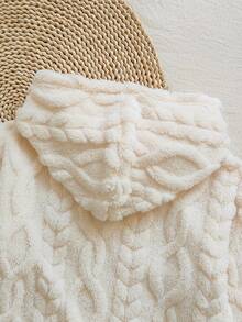 Vintaside Kids 秋冬季 Tween Girl 米色提花毛绒连帽卫衣连衣裙，适合逛街、公园漫步、居家休闲、懒洋洋看电视剧、参加聚会等日常外出。